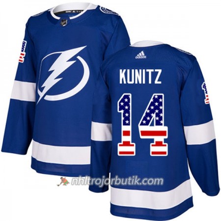 Män Ishockey Tampa Bay Lightning Tröja Chris Kunitz 14 Adidas 2017-2018 Blå USA Flag Fashion Authentic